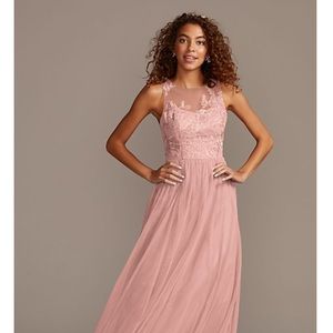 David’s Bridal Sleeveless Embroidered Soft Net Bridesmaid Dress - Size 18,Ballet